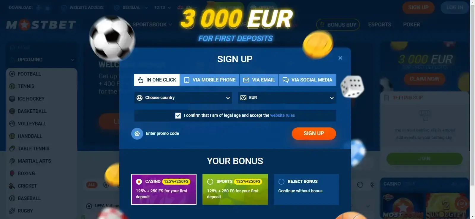 Current Mostbet registration or account interface
