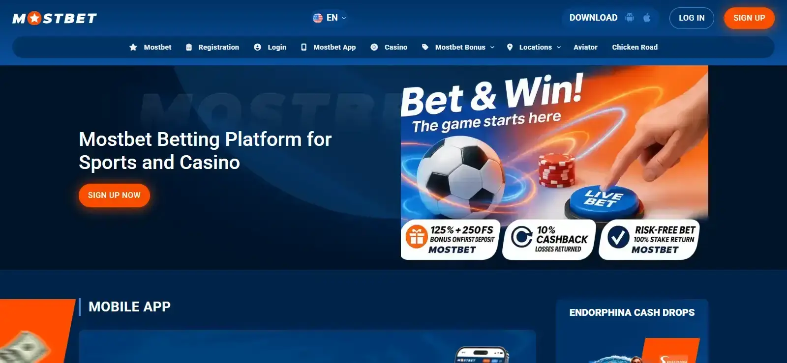 Mostbet mobile casino navigation and product categories